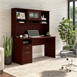 Pemberly Row 60W Computer Desk with Hutch and Drawers in Harvest Cherry