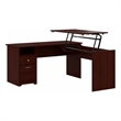 Pemberly Row 60W 3 Position L Shaped Sit to Stand Desk in Harvest Cherry