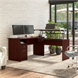 Pemberly Row 60W 3 Position L Shaped Sit to Stand Desk in Harvest Cherry