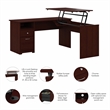 Pemberly Row 60W 3 Position L Shaped Sit to Stand Desk in Harvest Cherry