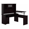 Pemberly Row 60W Wood 3 Position Sit to Stand L Desk & Hutch in Espresso Oak