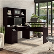 Pemberly Row 60W Wood 3 Position Sit to Stand L Desk & Hutch in Espresso Oak