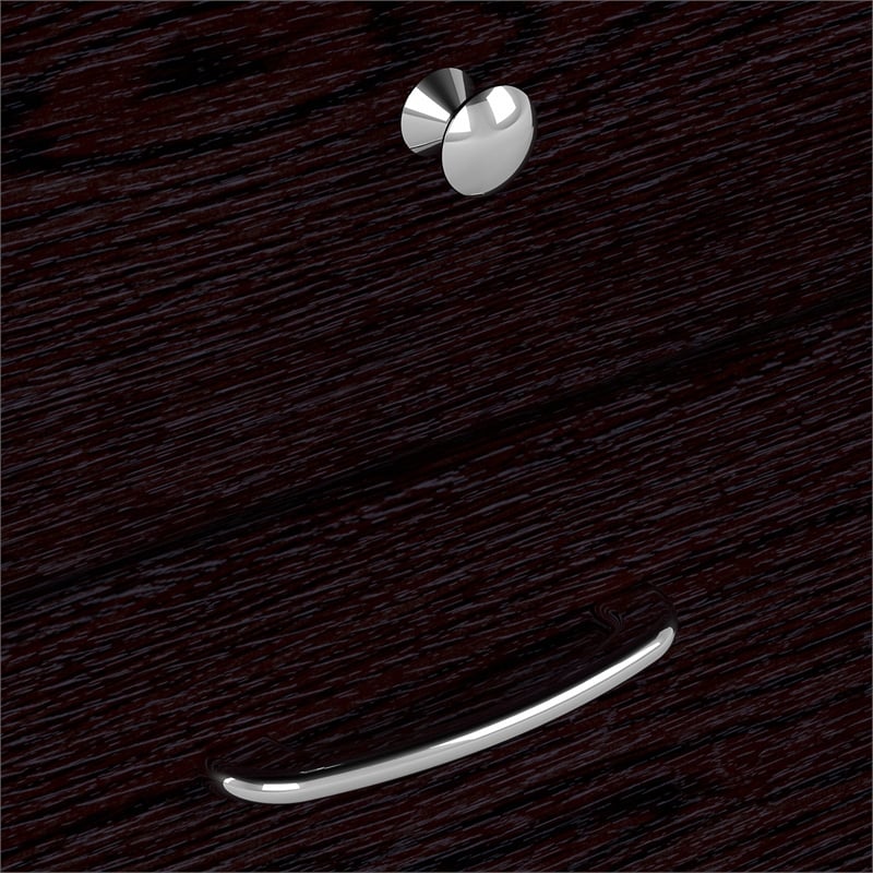 Pemberly Row 60W Wood 3 Position Sit to Stand L Desk & Hutch in Espresso Oak