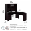 Pemberly Row 60W Wood 3 Position Sit to Stand L Desk & Hutch in Espresso Oak