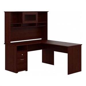 Pemberly Row 60W L Shaped Computer Desk with Hutch & Drawers