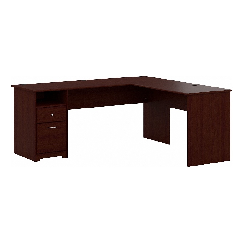 Pemberly Row 72W L Shaped Computer Desk with Drawers in Harvest Cherry