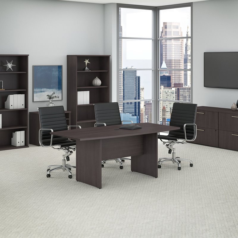 Pemberly Row 72W x 36D Boat Shaped Conference Table with Wood Base in Storm Gray