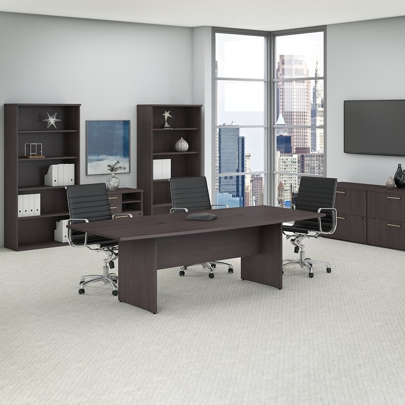 Pemberly Row 96W x 42D Conference Table with Wood Base in Storm Gray