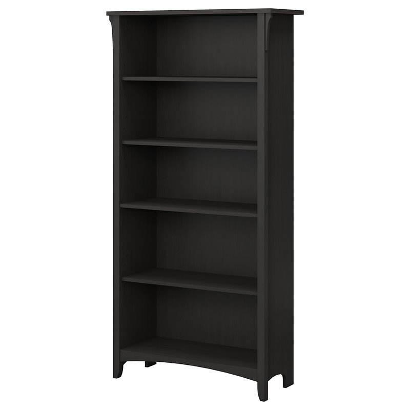 Pemberly Row Contemporary 5 Shelf Bookcase in Vintage Black Finish