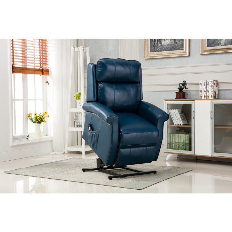Pemberly Row Modern Navy Blue Faux Leather Traditional Lift Chair