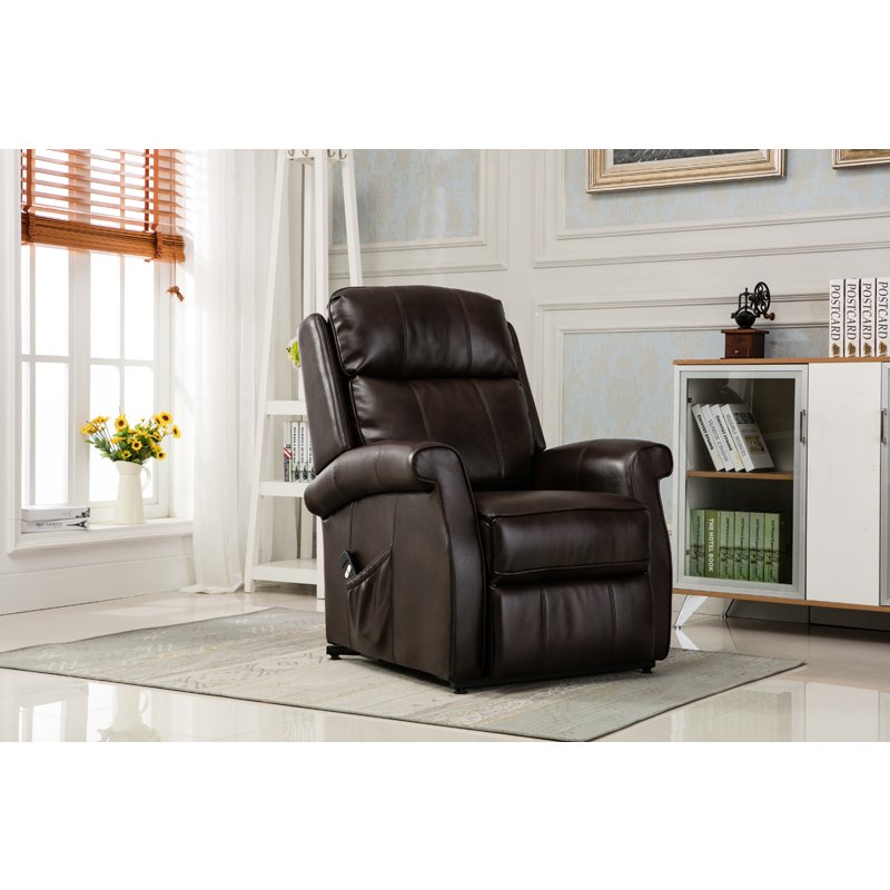 Pemberly Row Modern Brown Faux Leather Traditional Lift Chair