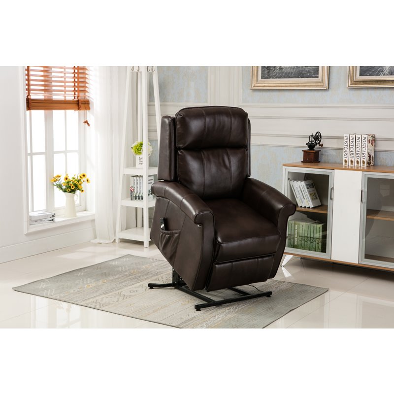 Pemberly Row Modern Brown Faux Leather Traditional Lift Chair
