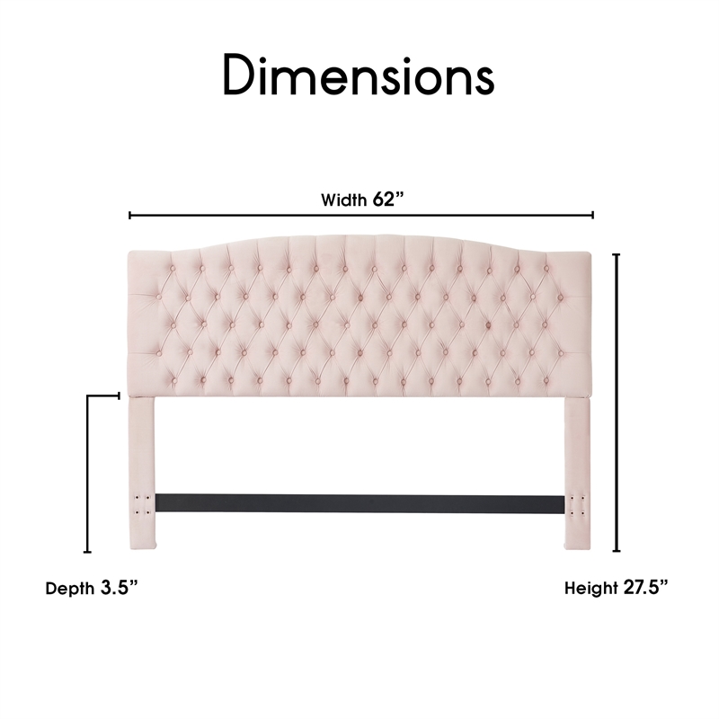 Pemberly Row Modern Queen Size Headboard Blush Pink Velvet Fabric