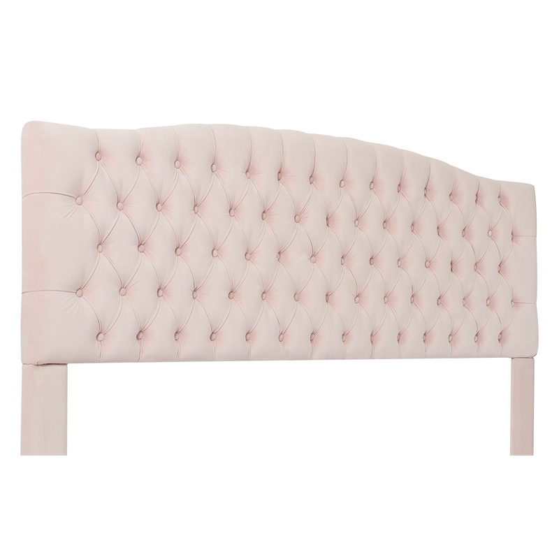 Pemberly Row Modern Queen Size Headboard Blush Pink Velvet Fabric