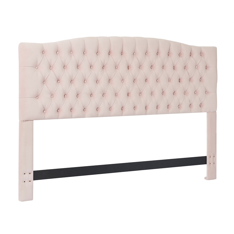Pemberly Row Modern Queen Size Headboard Blush Pink Velvet Fabric