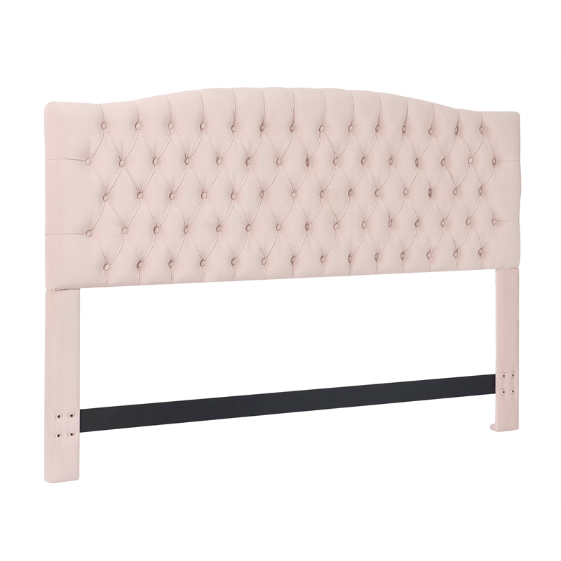 Pemberly Row Contemporary King Size Headboard Blush Pink Velvet