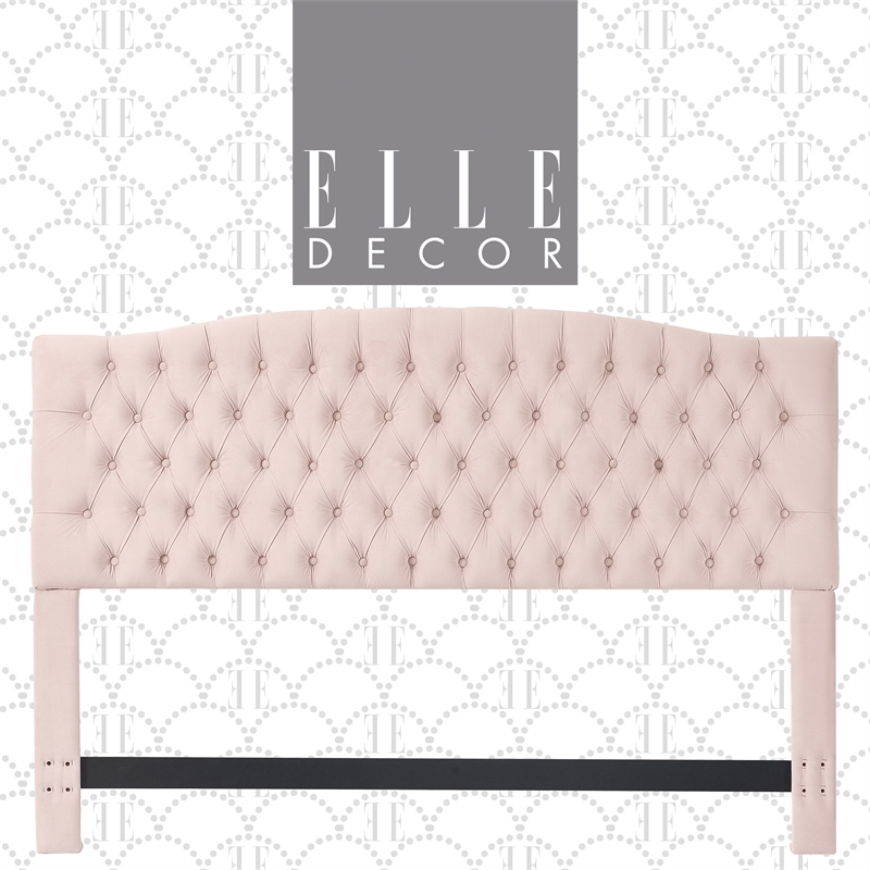 Pemberly Row Contemporary King Size Headboard Blush Pink Velvet