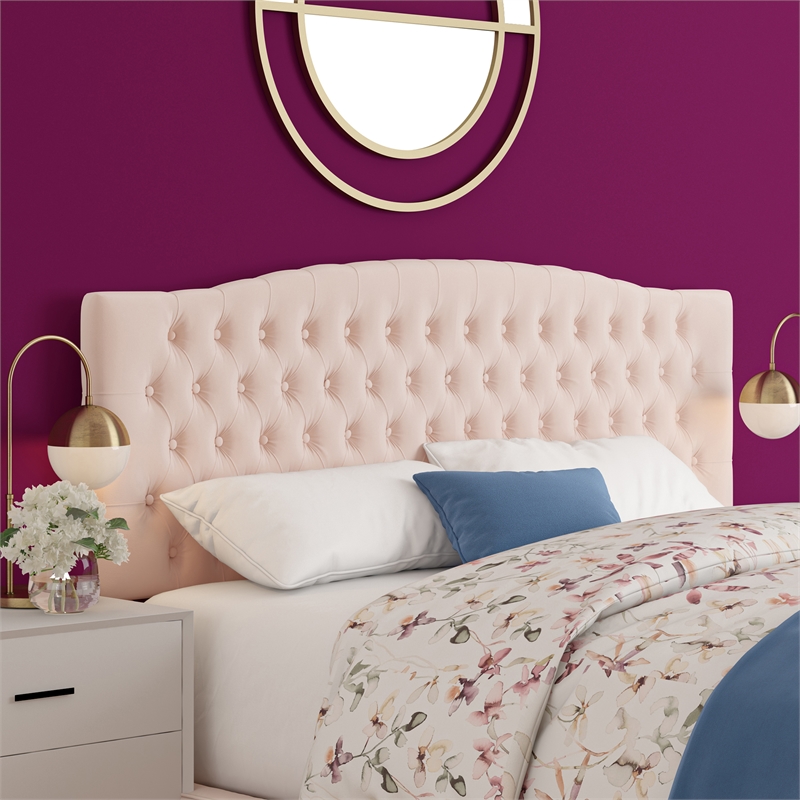 Pemberly Row Contemporary King Size Headboard Blush Pink Velvet