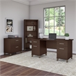 Pemberly Row 60W Office Desk with File Cabinet & Bookcase in Cherry