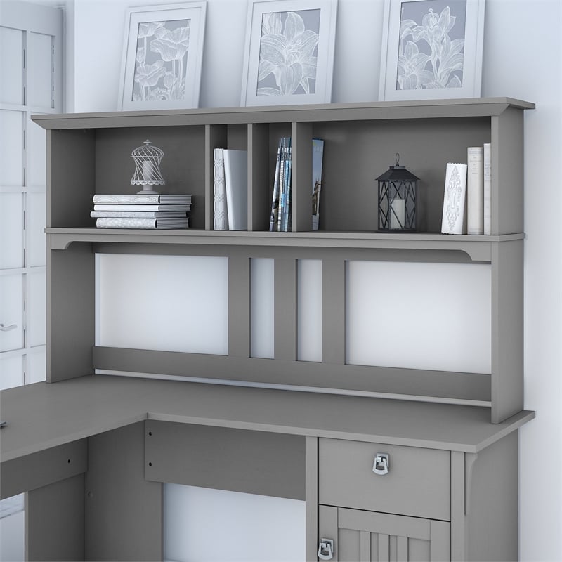 Pemberly Row Modern 60W Hutch for L Shaped Desk in Cape Cod Gray