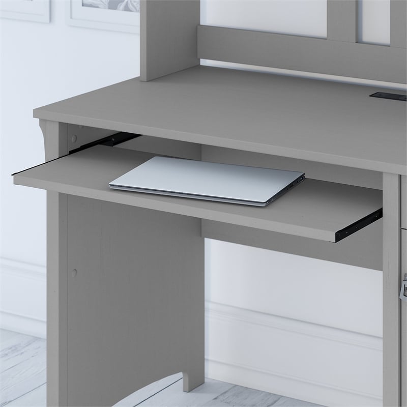 Pemberly Row Small Computer Desk with Hutch in Cape Cod Gray - Engineered Wood