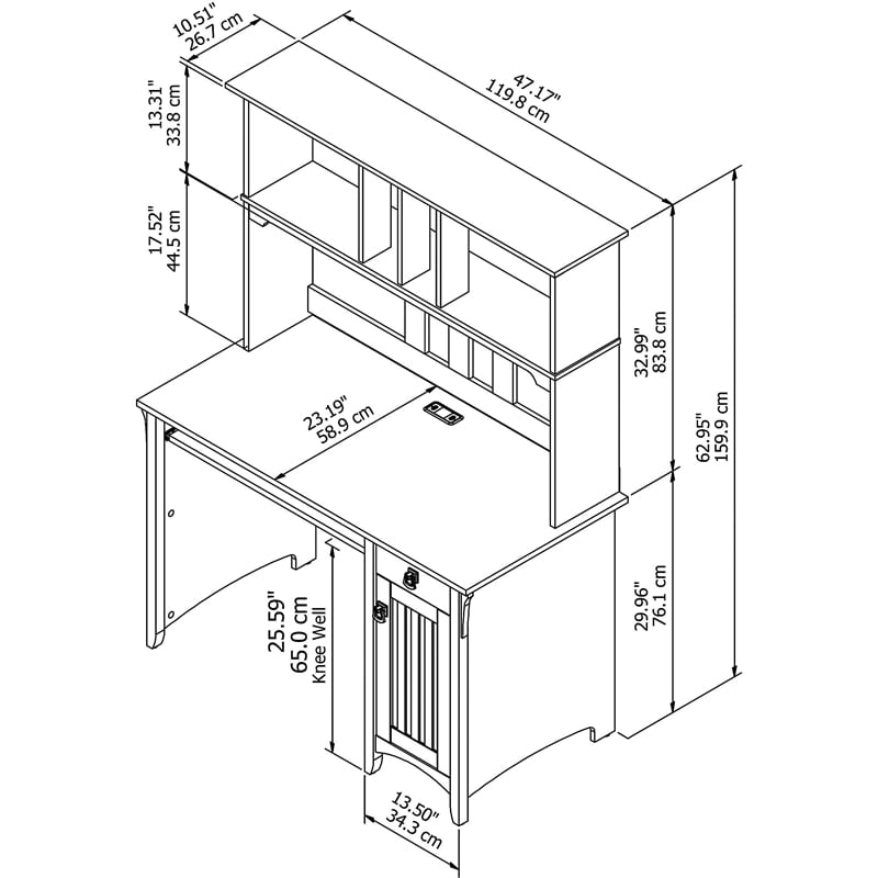 Pemberly Row Small Computer Desk with Hutch in Cape Cod Gray - Engineered Wood