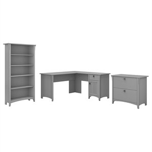 Pemberly Row 60W L Shaped Desk Office Suite in Cape Cod Gray