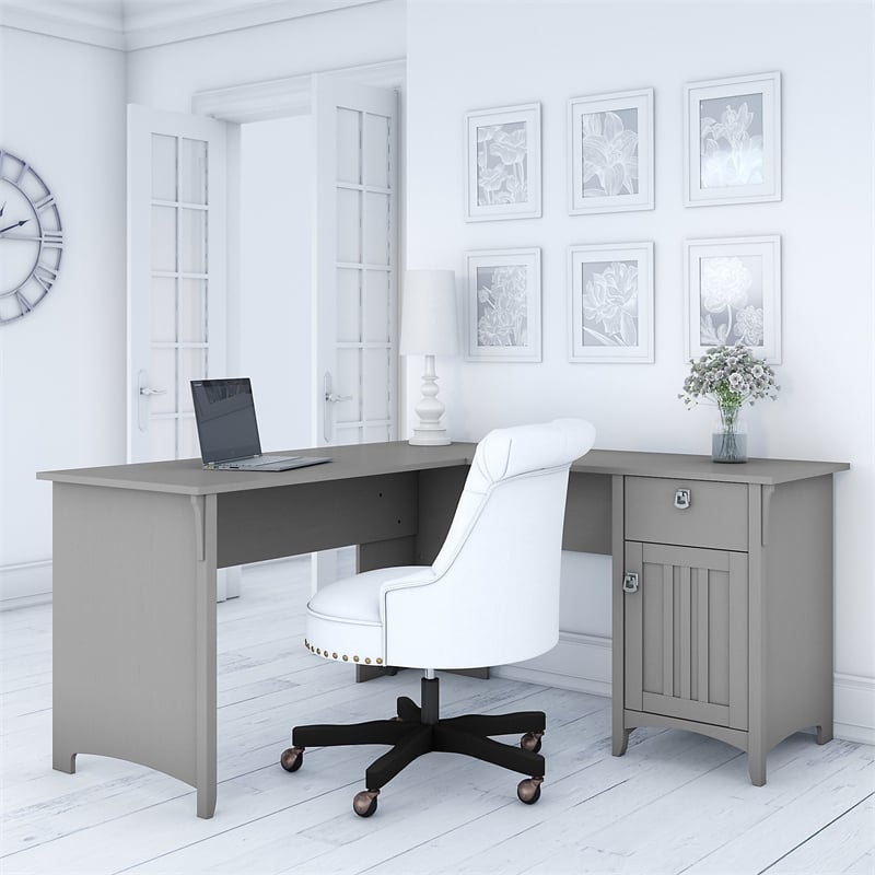 Pemberly Row Modern L Shaped Desk with Storage in Cape Cod Gray