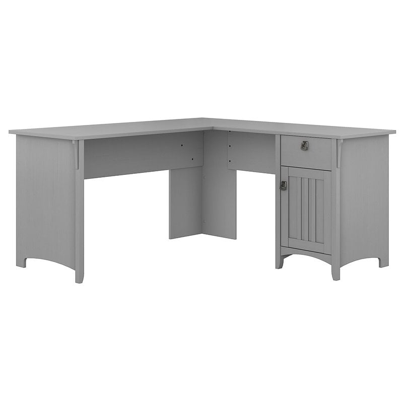 Pemberly Row Modern L Shaped Desk with Storage in Cape Cod Gray