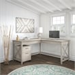 Pemberly Row Modern 60W L Shaped Desk with Drawers in Washed Gray