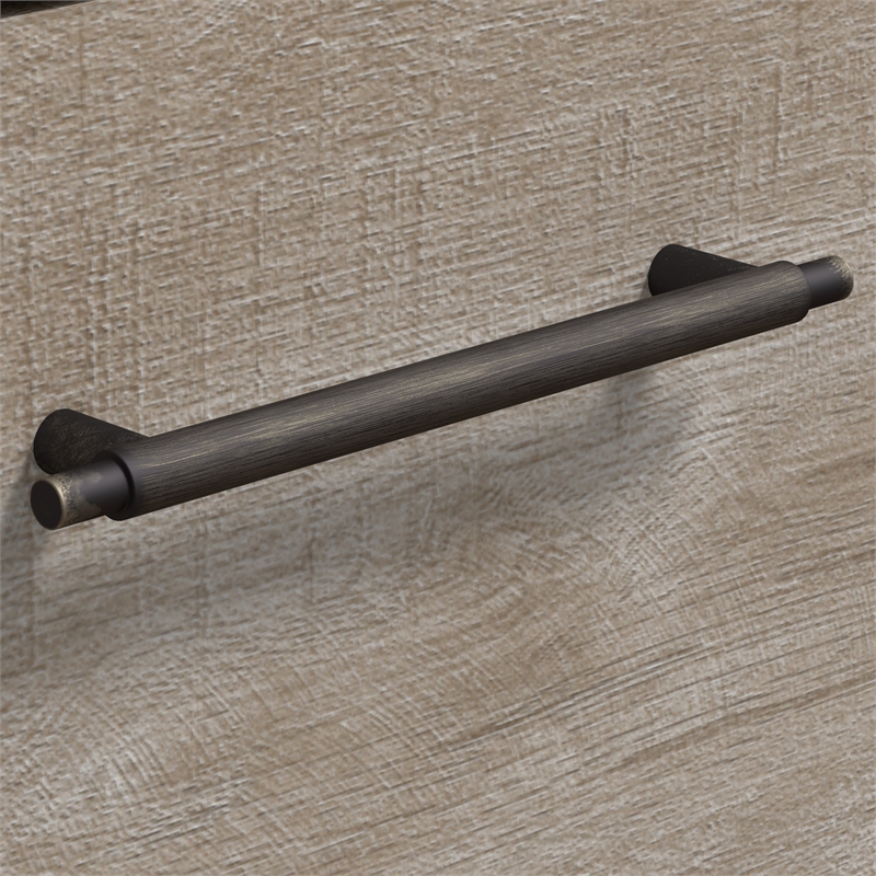 Pemberly Row 60W L Shaped Desk with File Cabinet in Washed Gray