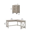Pemberly Row 60W L Shaped Desk with File Cabinet in Washed Gray