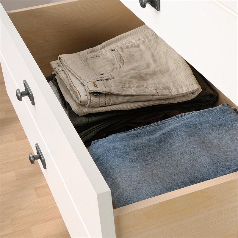 Pemberly Row Engineered Wood 4 Drawer Chest in Soft White and Lintel Oak