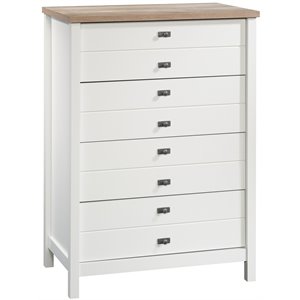 Pemberly Row Engineered Wood 4 Drawer Chest in Soft White and Lintel Oak