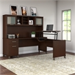 Pemberly Row Engineered Wood 72W Sit to Stand L Desk with Hutch in Mocha Cherry