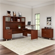 Pemberly Row Sit to Stand L Desk with Hutch & Cabinet in Cherry
