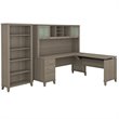 Pemberly Row 72W Sit to Stand L Shaped Desk with Hutch & Bookcase
