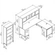 Pemberly Row Sit to Stand L Desk with Hutch and Bookcase in Cherry