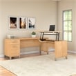 Pemberly Row 72W 3 Position Sit to Stand L Desk in Maple Cross