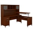 Pemberly Row 72W Sit to Stand L Desk with Hutch in Hansen Cherry