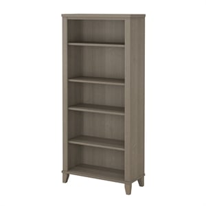 Pemberly Row Contemporary 5 Shelf Bookcase in Ash Gray Finish