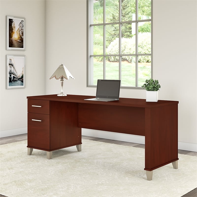 Pemberly Row 72W Office Desk with Drawers in Hansen Cherry - Eng Wood