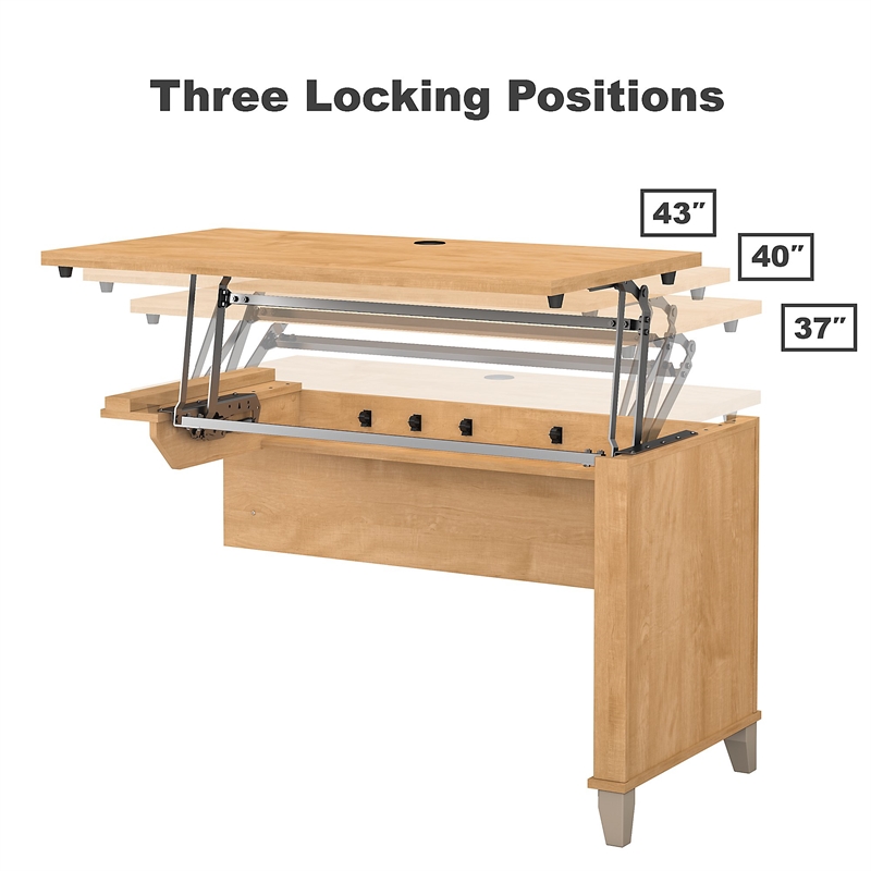 Pemberly Row Sit to Stand L Desk with Hutch & Cabinet in Maple