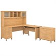 Pemberly Row Sit to Stand L Desk with Hutch & Cabinet in Maple