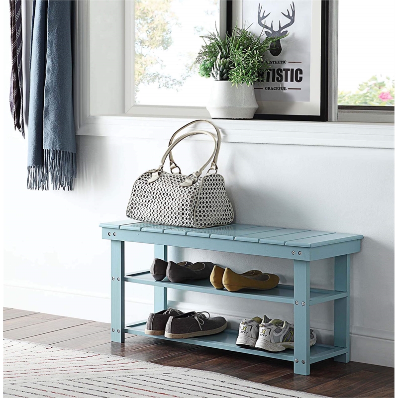 Pemberly Row Utility Mudroom Bench in Seafoam Green Wood Finish