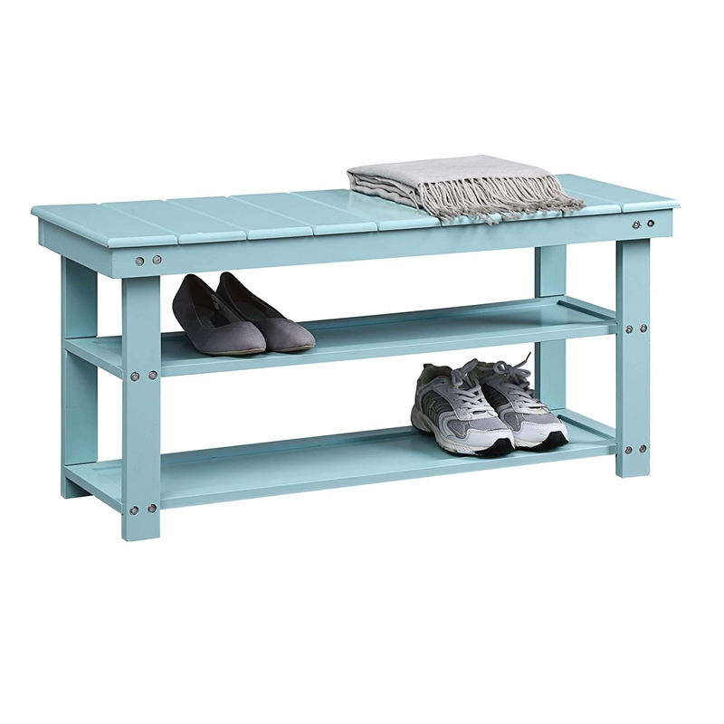 Pemberly Row Utility Mudroom Bench in Seafoam Green Wood Finish