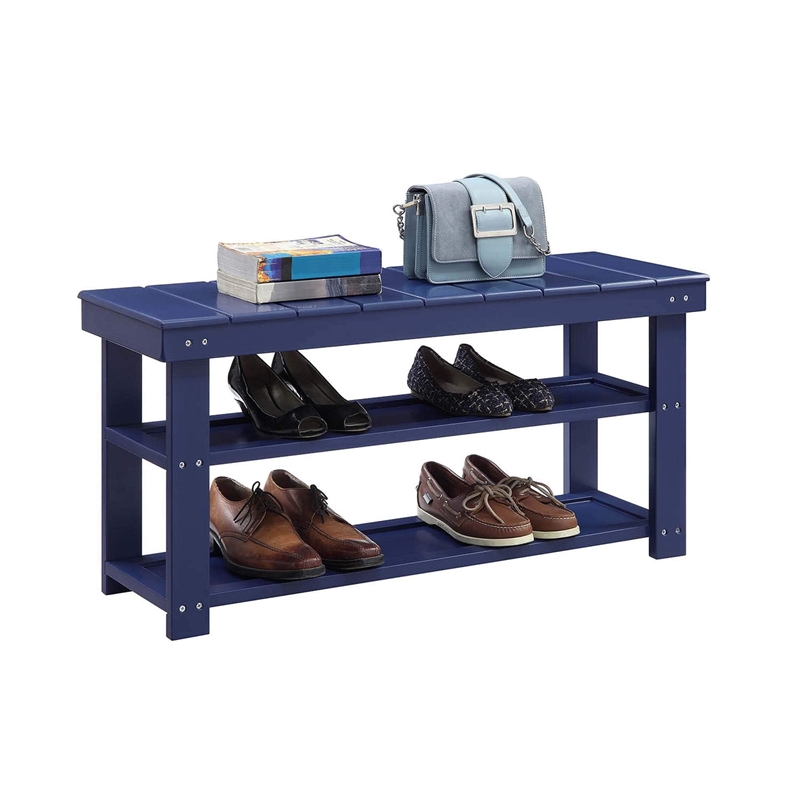 Pemberly Row Modern Utility Mudroom Bench in Blue Wood Finish