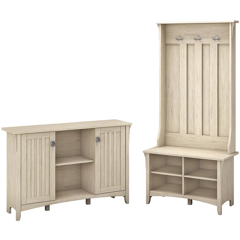 Pemberly Row Contemporary Entryway Storage Set in Antique White