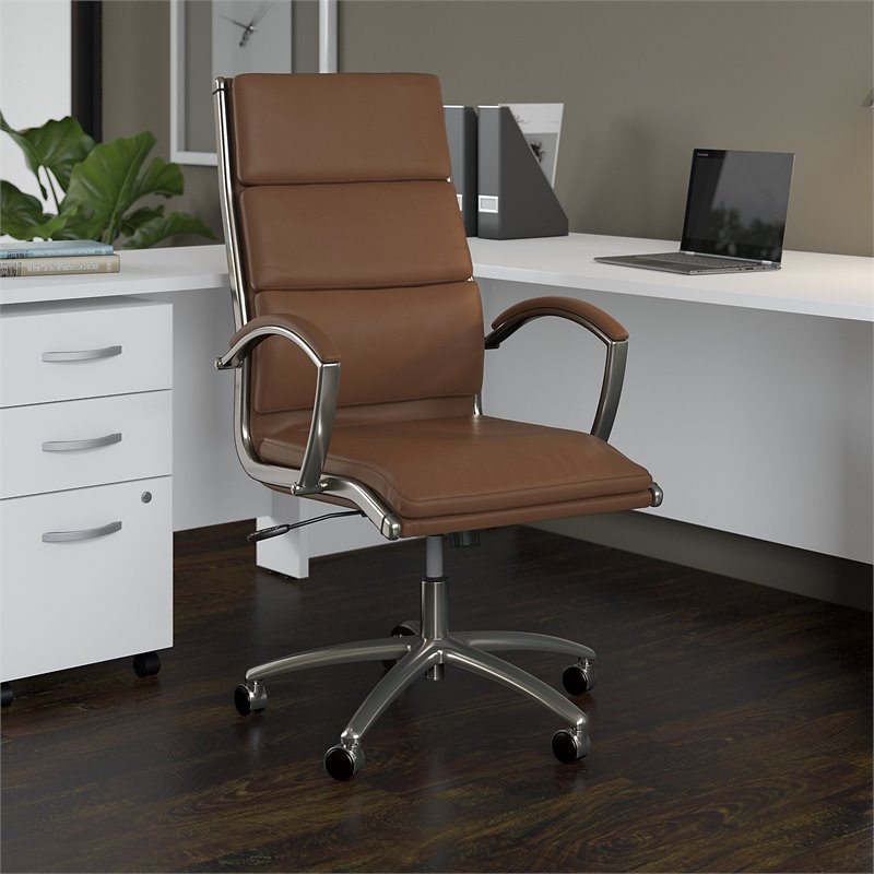 Pemberly Row High Back Contemporary Faux Leather Executive Office Chair in Tan