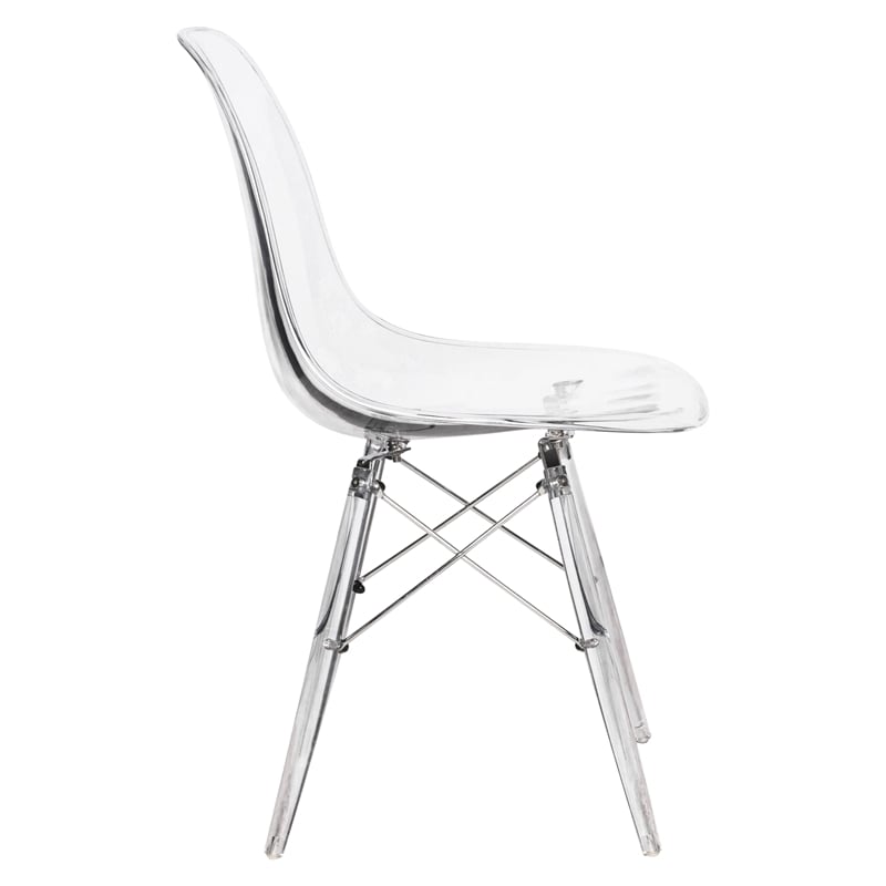 Pemberly Row Dining Side Chair With Acrylic Eiffel Base in Clear Set of 2